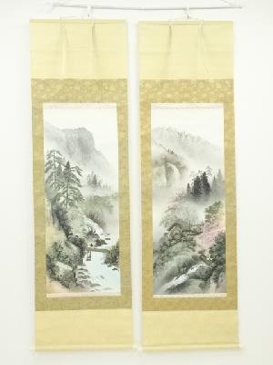 菊地翠峰筆　四季山水　四幅対　肉筆絹本掛軸（共箱）